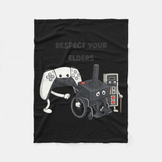 Respect Your Elders Funny Gaming 80s Style Old New フリースブランケット (正面)