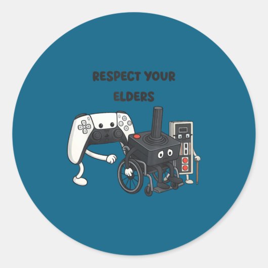 Respect Your Elders Funny Gaming 80s Style Old New ラウンドシール (正面)