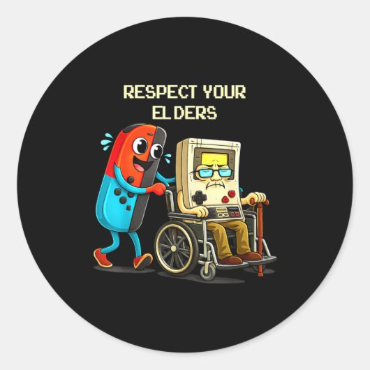 Respect Your Elders Funny Retro Gaming  ラウンドシール (正面)