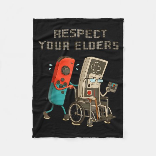 Respect Your Elders Funny Retro Gaming Clic Consol フリースブランケット (正面)
