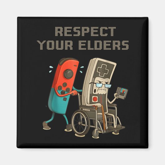 Respect Your Elders Funny Retro Gaming Clic Consol マグネット (正面)