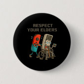 Respect Your Elders Funny Retro Gaming Clic Consol 缶バッジ (正面)