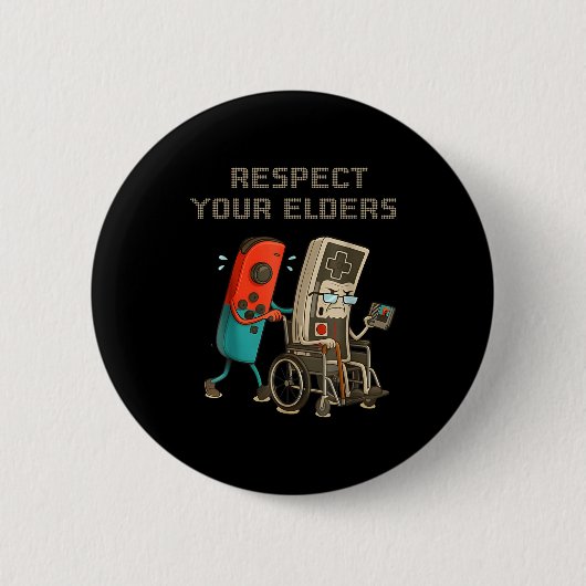 Respect Your Elders Funny Retro Gaming Clic Consol 缶バッジ (正面)