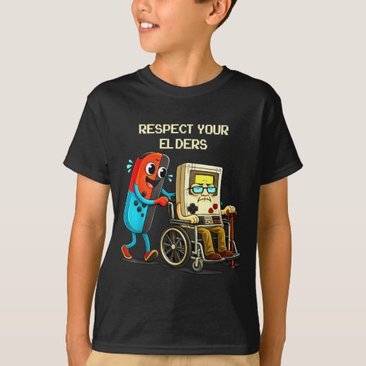 Respect Your Elders Funny Retro Gaming Tシャツ (正面)