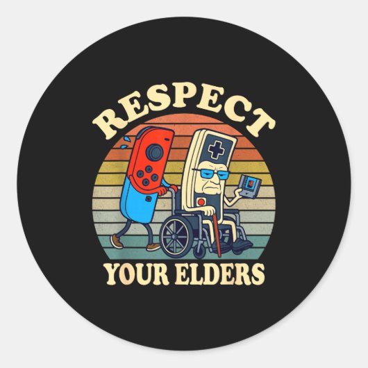 Respect Your Elders Gaming Control 80s Retro Funny ラウンドシール (正面)