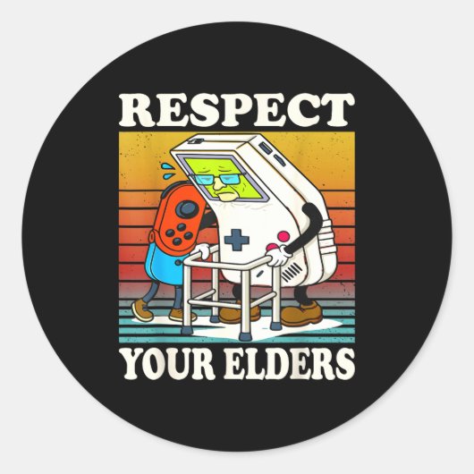 Respect Your Elders Gaming Control 80s Retro Funny ラウンドシール (正面)
