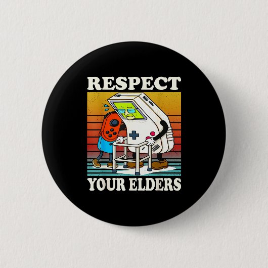 Respect Your Elders Gaming Control 80s Retro Funny 缶バッジ (正面)
