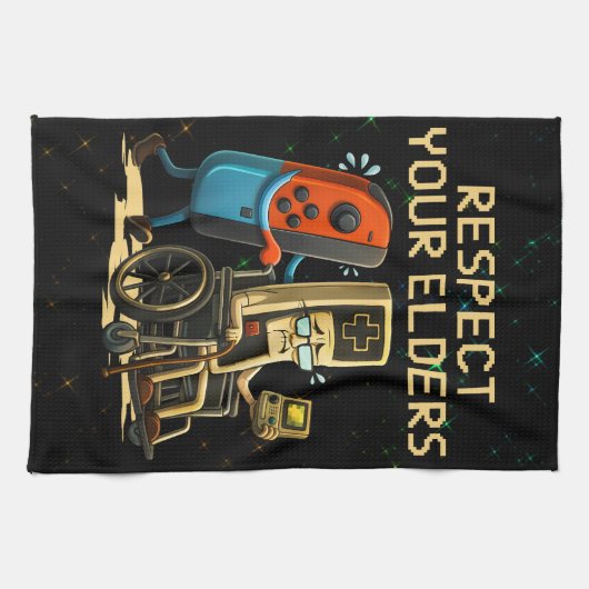 Respect Your Elders Gaming Control Retro Funny キッチンタオル (横)