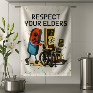 Respect Your Elders Gaming Control Retro Funny キッチンタオル