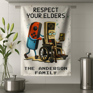 Respect Your Elders Gaming Control Retro Funny キッチンタオル