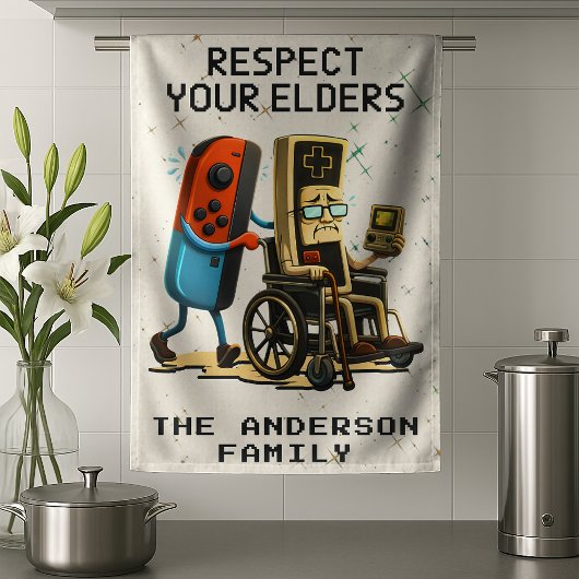 Respect Your Elders Gaming Control Retro Funny キッチンタオル