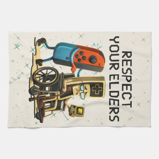Respect Your Elders Gaming Control Retro Funny キッチンタオル (横)