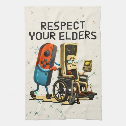 Respect Your Elders Gaming Control Retro Funny キッチンタオル (縦)