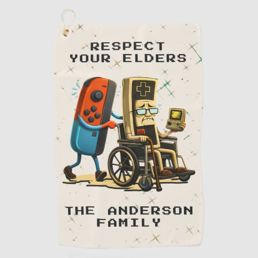 Respect Your Elders Gaming Control Retro Funny ゴルフタオル (正面)