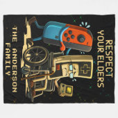 Respect Your Elders Gaming Control Retro Funny フリースブランケット (正面(横))