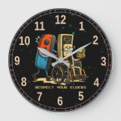 Respect Your Elders Gaming Control Retro Funny ラージ壁時計 (正面)