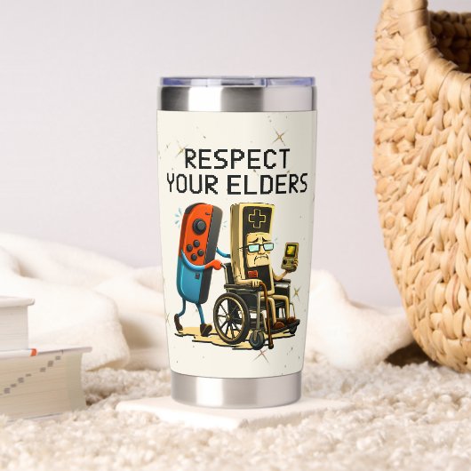 Respect Your Elders Gaming Control Retro Funny 保温保冷タンブラー (リビング (回転後))