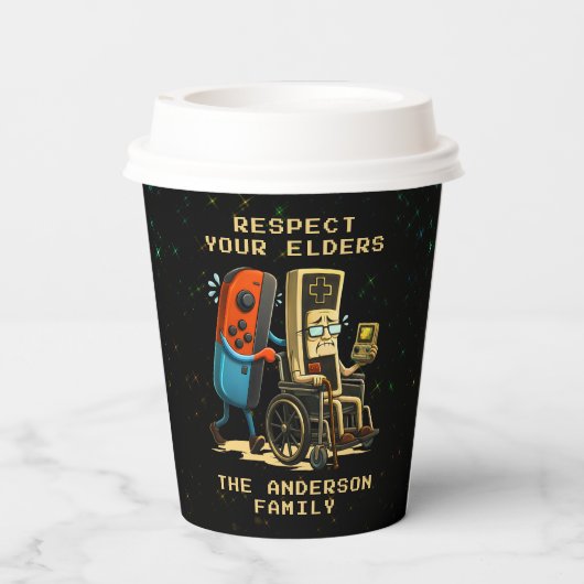 Respect Your Elders Gaming Control Retro Funny 紙コップ (裏面)