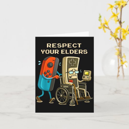 Respect Your Elders Gaming Control Retro Funny Gam カード (黄色い花)