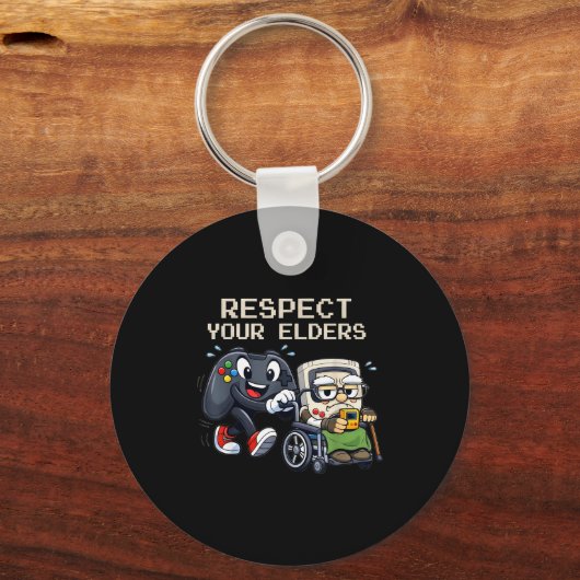 Respect Your Elders Gaming Control Retro Funny Gam キーホルダー (正面)