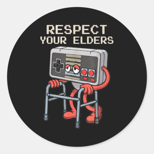 Respect Your Elders Gaming Control Retro Funny Gam ラウンドシール (正面)