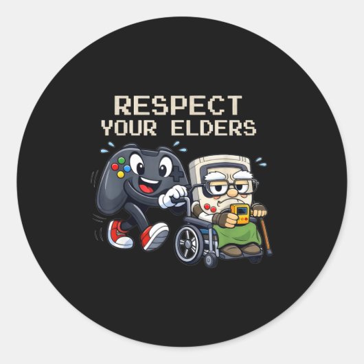 Respect Your Elders Gaming Control Retro Funny Gam ラウンドシール (正面)