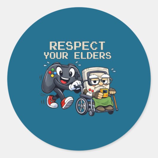 Respect Your Elders Gaming Control Retro Funny Gam ラウンドシール (正面)