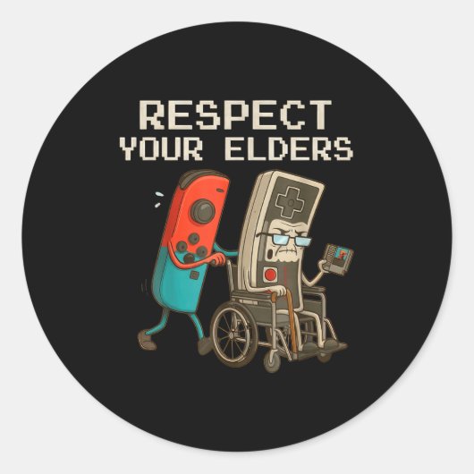Respect Your Elders Gaming Control Retro Funny Gam ラウンドシール (正面)