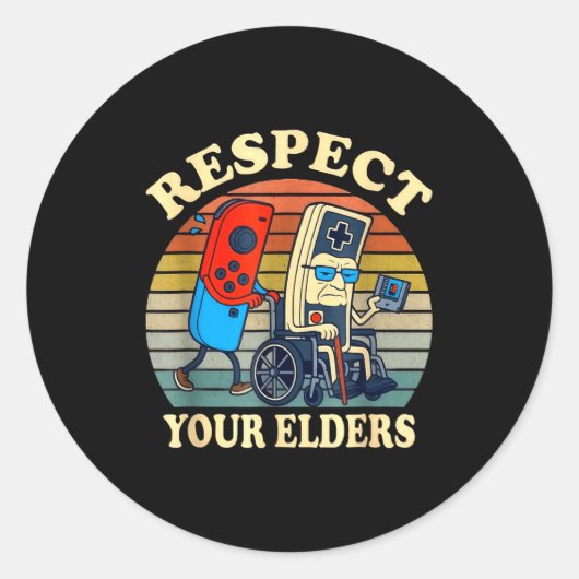 Respect Your Elders Gaming Control Retro Funny Gam ラウンドシール (正面)