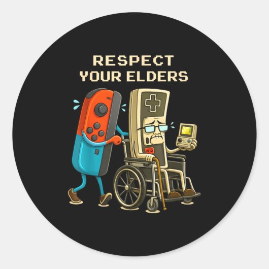 Respect Your Elders Gaming Control Retro Funny Gam ラウンドシール (正面)