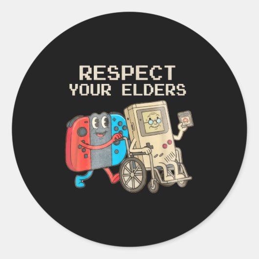 Respect Your Elders Gaming Control Retro Funny Gam ラウンドシール (正面)
