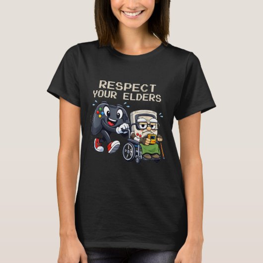 Respect Your Elders Gaming Control Retro Funny Gam Tシャツ (正面)