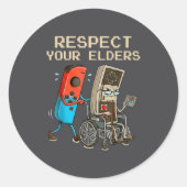 Respect Your Elders Retro Gaming Controller Funny  ラウンドシール (正面)