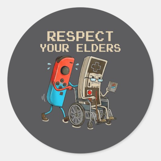 Respect Your Elders Retro Gaming Controller Funny ラウンドシール (正面)