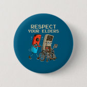 Respect Your Elders Retro Gaming Controller Funny 缶バッジ (正面)