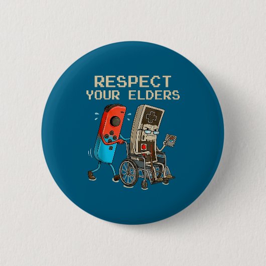 Respect Your Elders Retro Gaming Controller Funny  缶バッジ (正面)