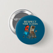 Respect Your Elders Retro Gaming Controller Funny  缶バッジ (正面&裏面)
