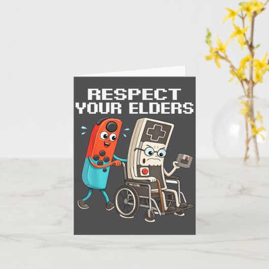 Respect Your Elders Retro Gaming Funny Controller  カード (黄色い花)