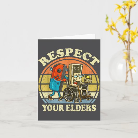 Respect Your Elders Retro Gaming Funny Controller  カード (黄色い花)