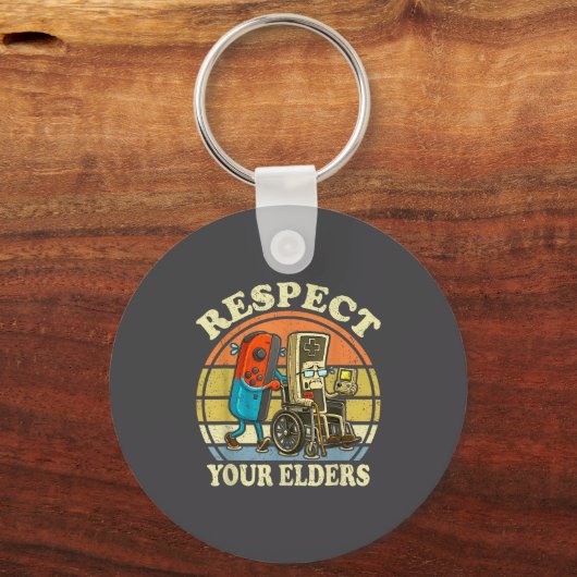Respect Your Elders Retro Gaming Funny Controller  キーホルダー (正面)