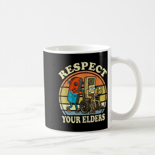 Respect Your Elders Retro Gaming Funny Controller  コーヒーマグカップ (右)