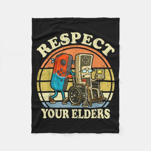 Respect Your Elders Retro Gaming Funny Controller  フリースブランケット (正面)