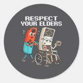 Respect Your Elders Retro Gaming Funny Controller  ラウンドシール (正面)