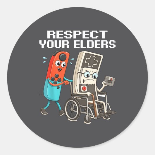 Respect Your Elders Retro Gaming Funny Controller  ラウンドシール (正面)