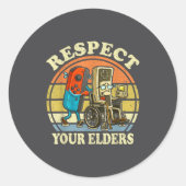 Respect Your Elders Retro Gaming Funny Controller  ラウンドシール (正面)