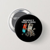 Respect Your Elders Retro Gaming Funny Controller  缶バッジ (正面&裏面)