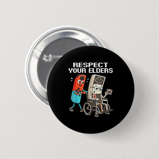 Respect Your Elders Retro Gaming Funny Controller 缶バッジ (正面&裏面)