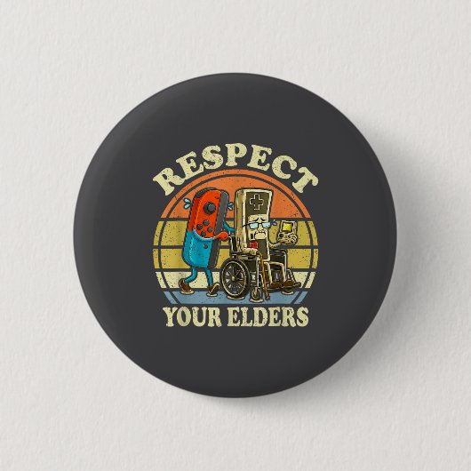 Respect Your Elders Retro Gaming Funny Controller 缶バッジ (正面)