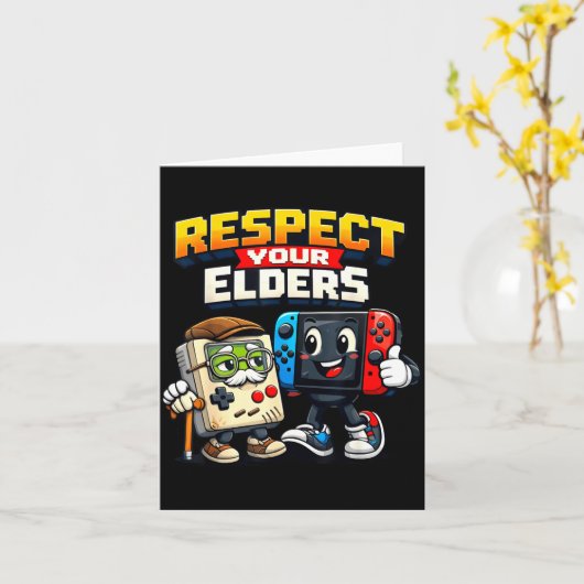 Respect Your Elders Retro Gaming Funny Gamer Contr カード (黄色い花)