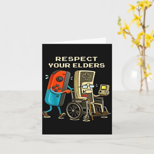 Respect Your Elders Retro Gaming Funny Gamer Contr カード (黄色い花)